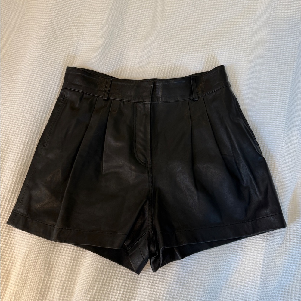 Frame Black High Waisted Leather Shorts